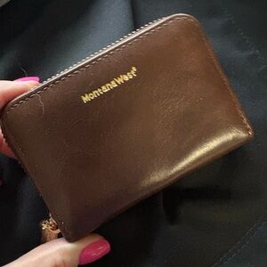 Montana West Chocolate Brown Leather Zip Card Case with Gold Logo